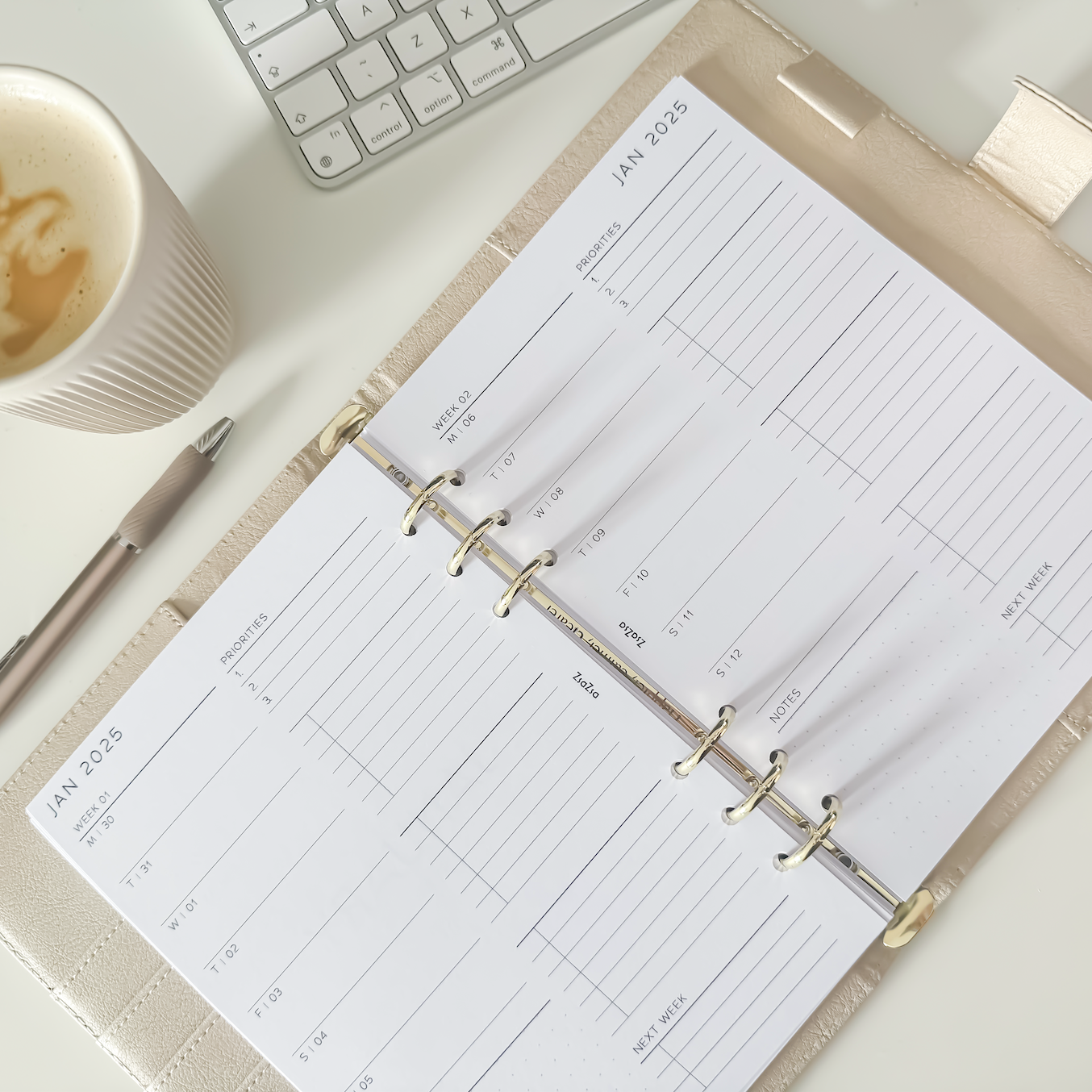 Printed 2025 Dated Week On 1 Page Planner Insert