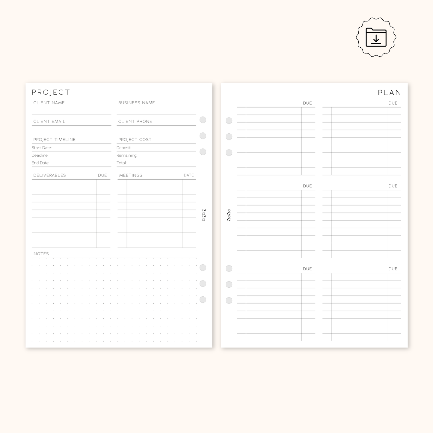 PRINTABLE - Client Project Plan Planner Insert