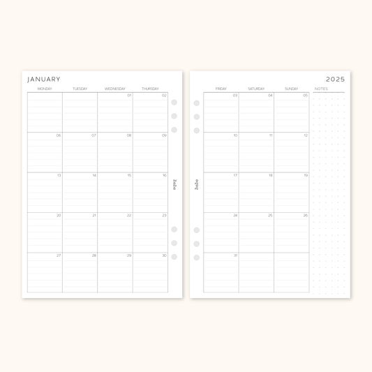 Printed 2025 Dated Month on 4 Pages Planner Inserts V2