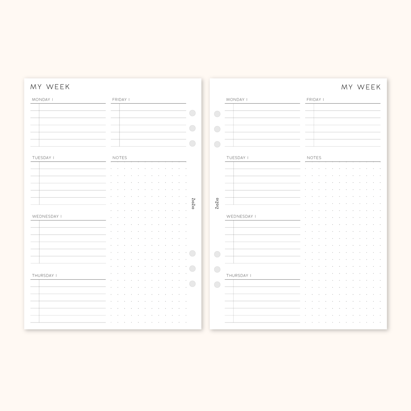 Un-Dated Work Week On 1 Page Planner Insert V1