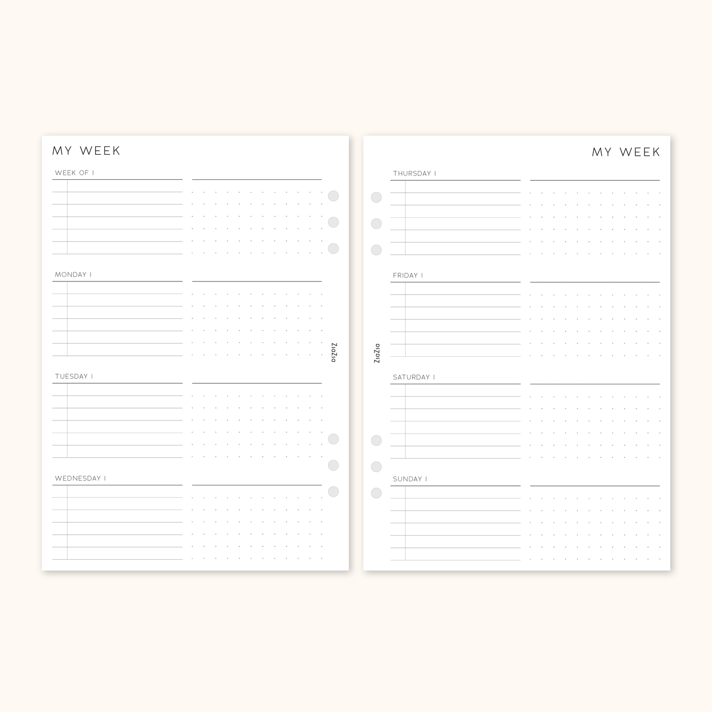 Un-Dated Week On 2 Pages Planner Insert V6