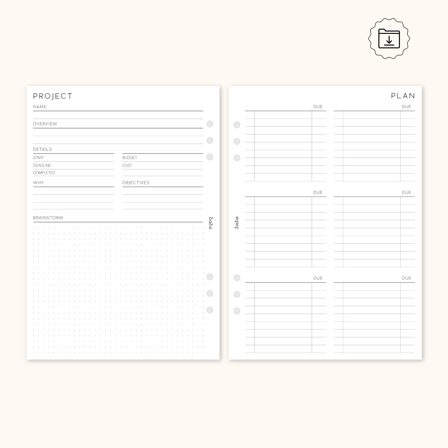 PRINTABLE - Simple Project Plan Planner Insert