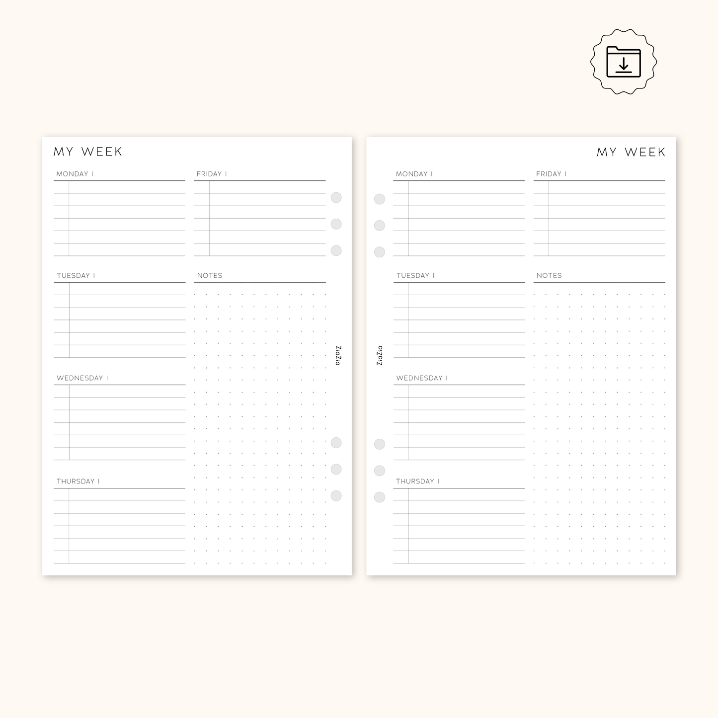 PRINTABLE - Un-Dated Work Week on 1 Page Planner Insert V1