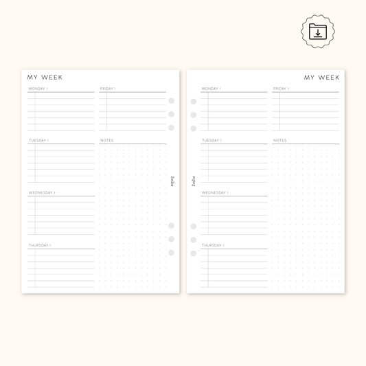 PRINTABLE - Un-Dated Work Week on 1 Page Planner Insert V1