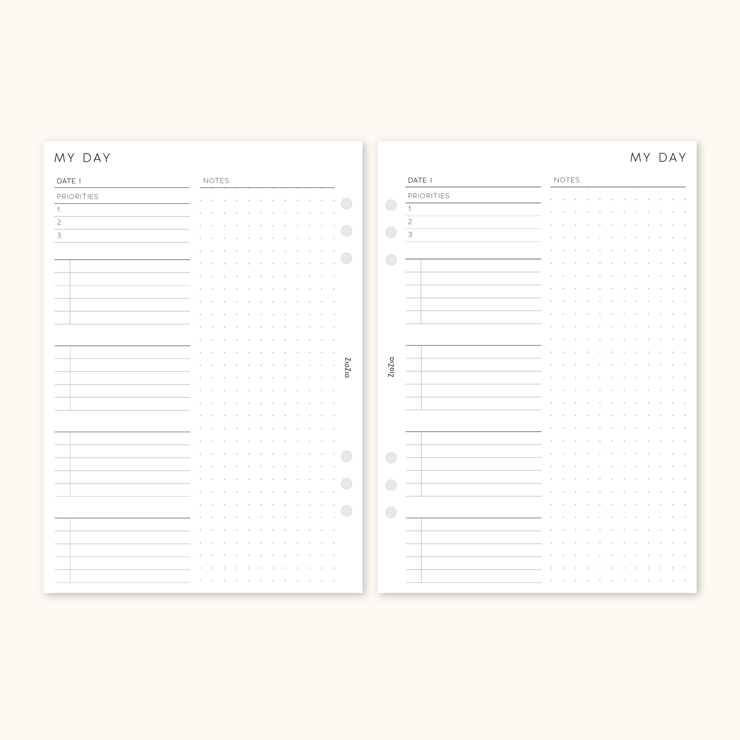 Un-Dated Daily Planner Insert With a Categorised To-Do List & Notes