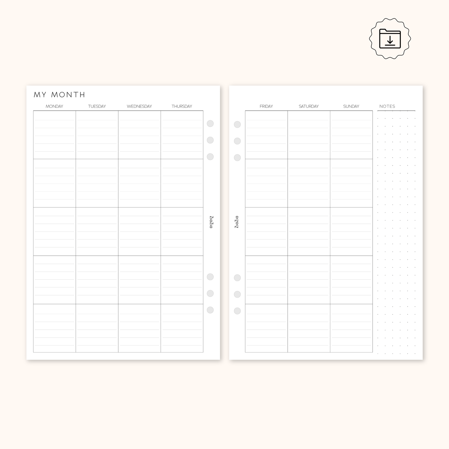 PRINTABLE - Un-Dated Monthly Planner Insert V1