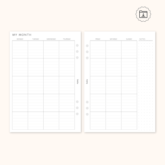 PRINTABLE - Un-Dated Monthly Planner Insert V1