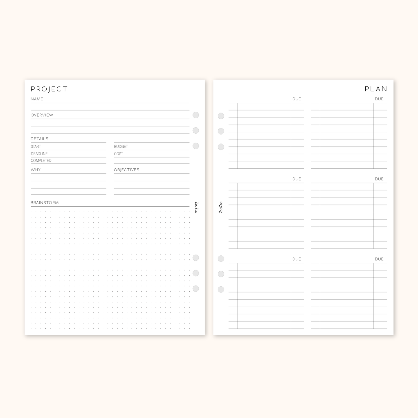 Simple Project Plan Planner Insert