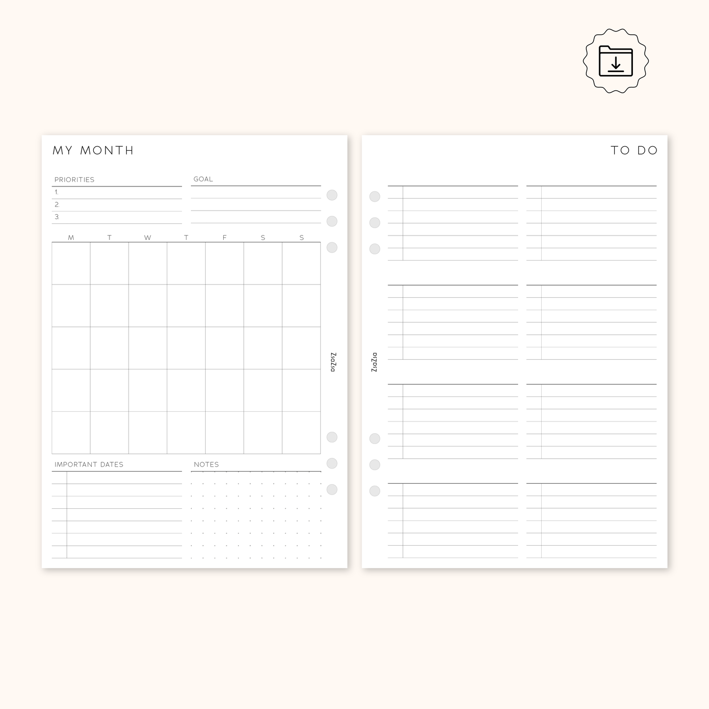 PRINTABLE - Un-Dated Monthly Overview Planner Insert