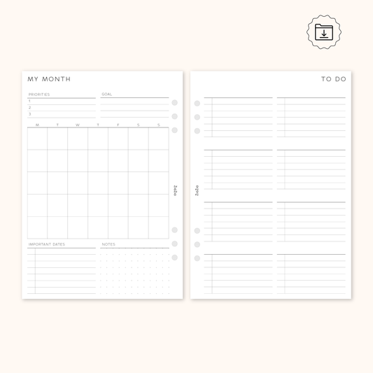 PRINTABLE - Un-Dated Monthly Overview Planner Insert