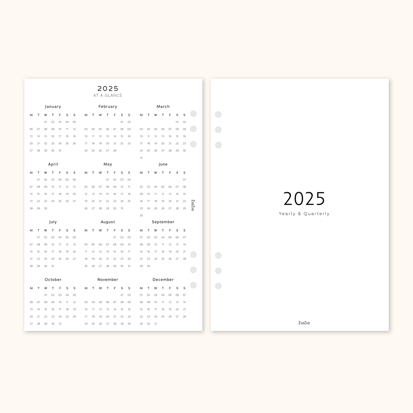 Printed 2025 Year Overview & Quarterly Planner