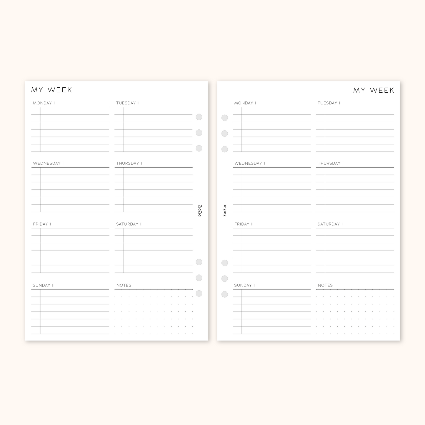 Un-Dated Week On 1 Page Planner Insert V1