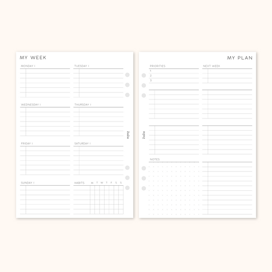 Un-Dated Week On 2 Pages Planner Insert V1