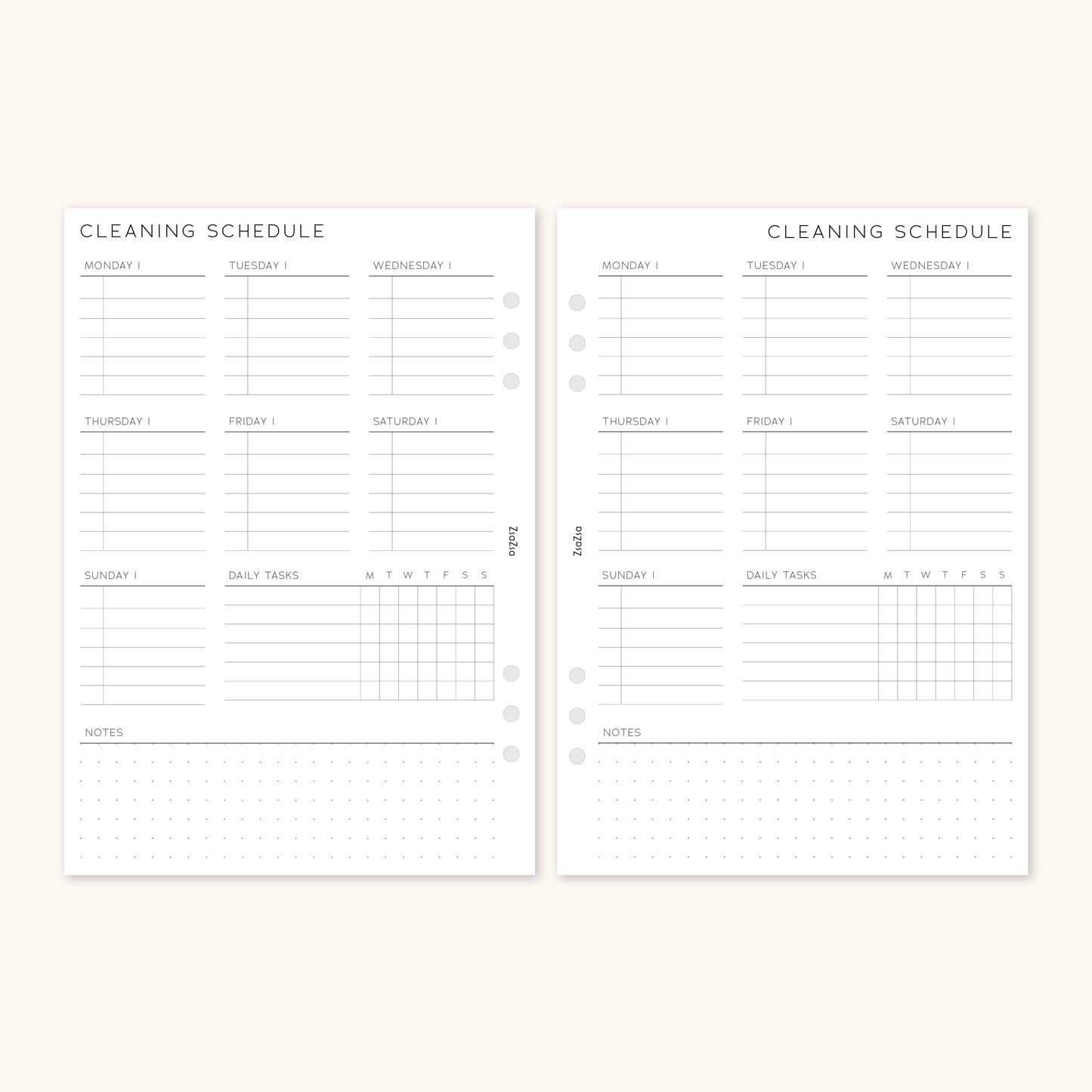Weekly Cleaning Schedule Planner Insert