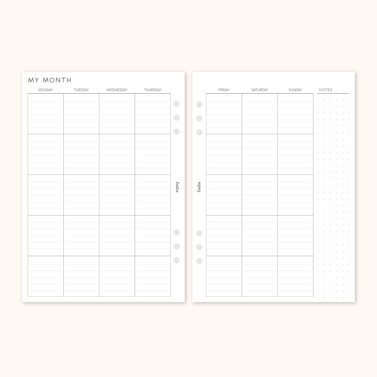 Un-Dated Monthly Planner Insert V1