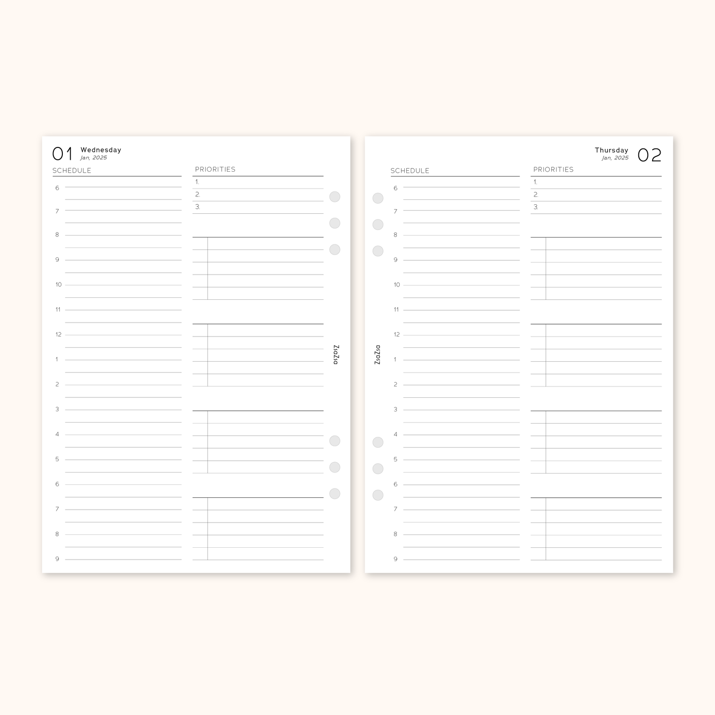 Printed 2025 Dated Day with a Schedule Planner Inserts