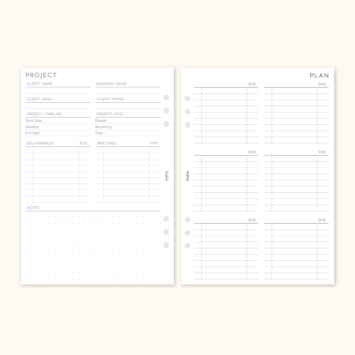 Client Project Plan Planner Insert