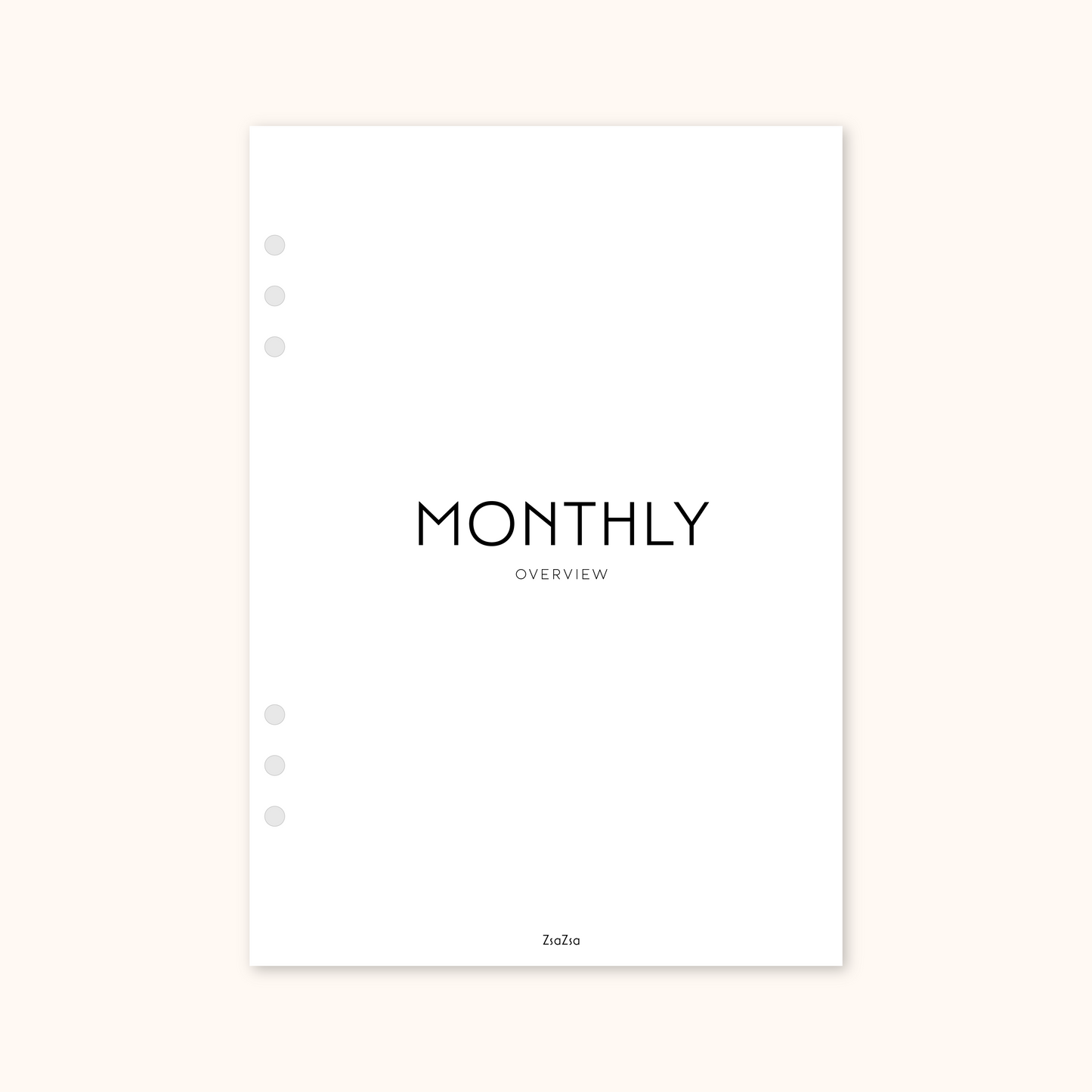 Un-Dated Monthly Overview Planner Insert