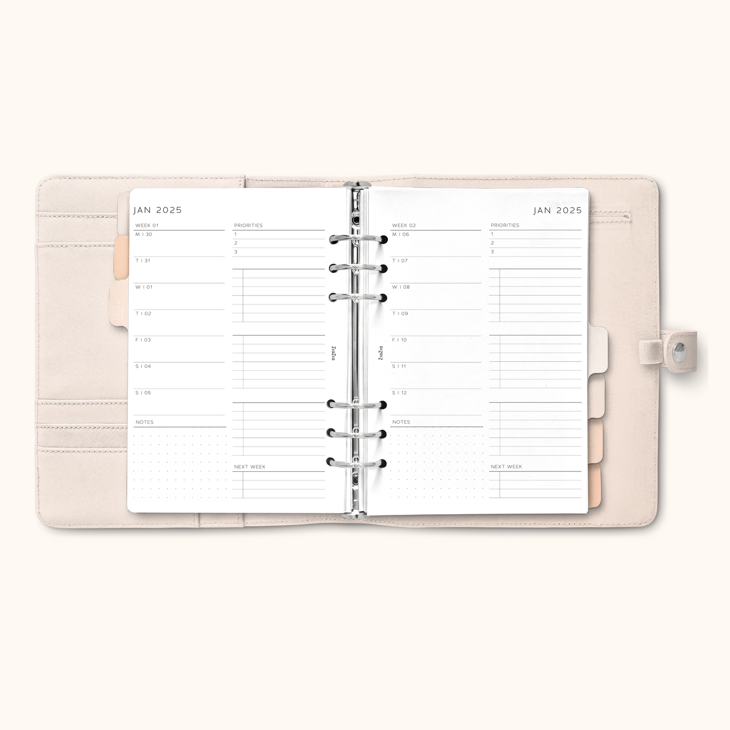 Printed 2025 Dated Week On 1 Page Planner Insert