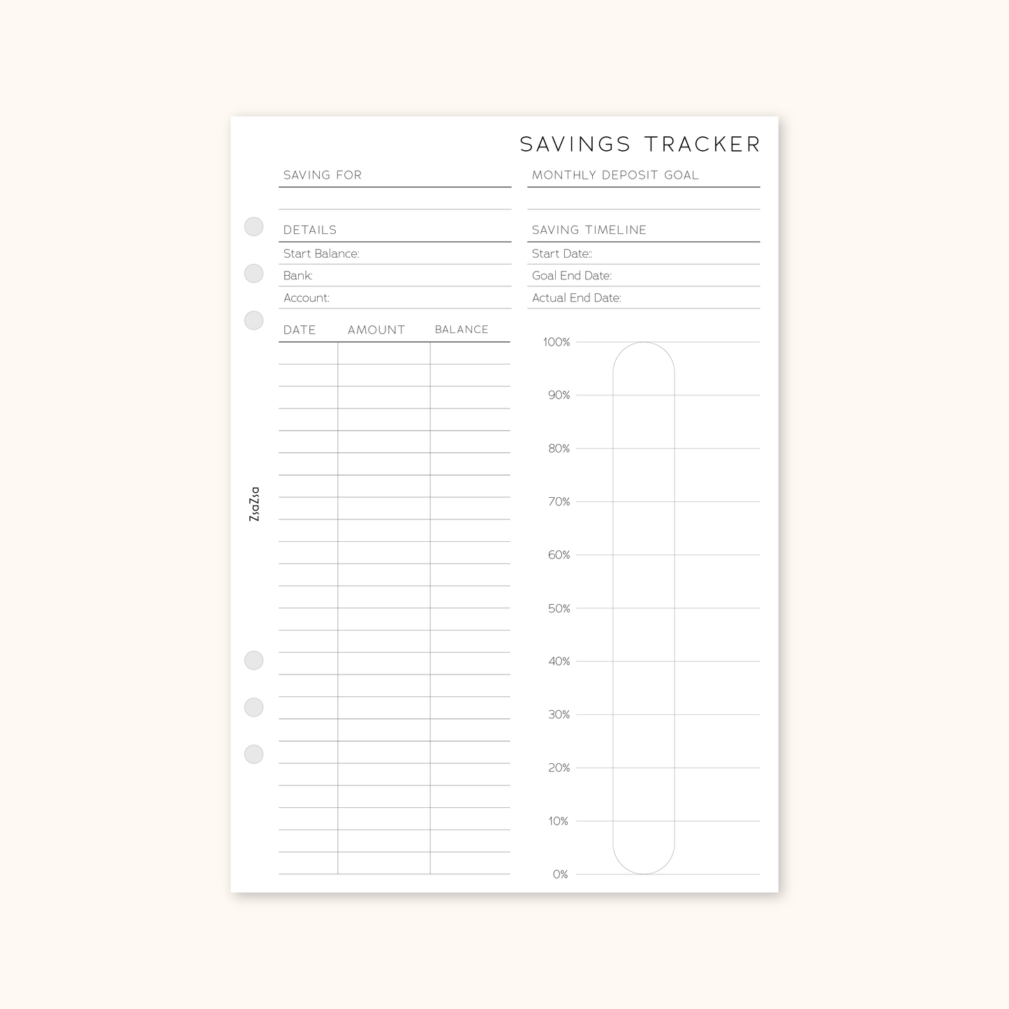 Savings Tracker Planner Insert