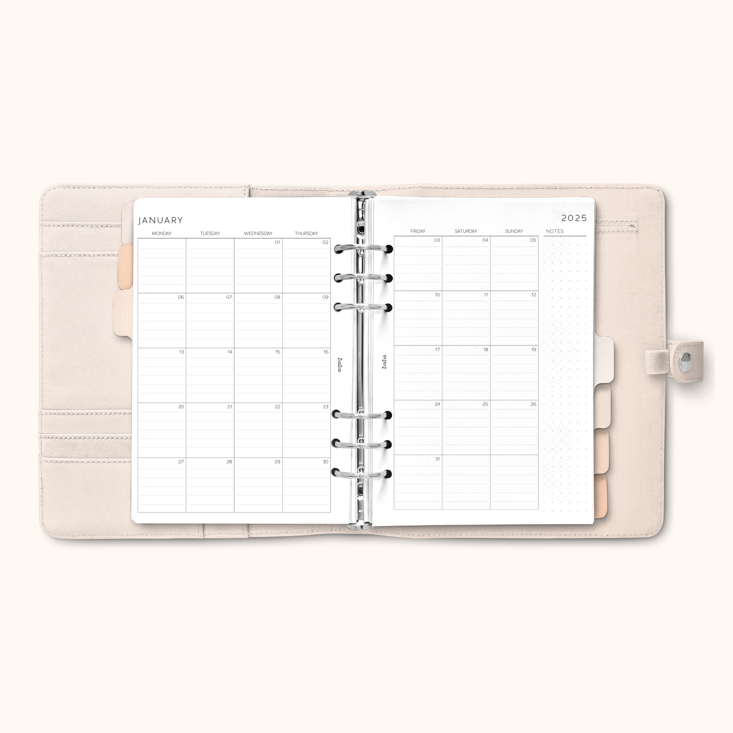 Printed 2025 Dated Month on 4 Pages Planner Inserts V2