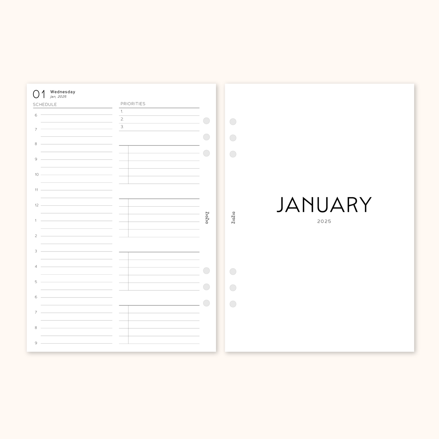 Printed 2025 Dated Day with a Schedule Planner Inserts