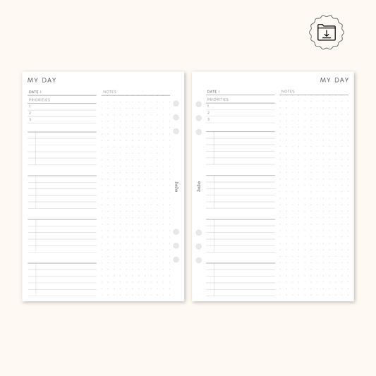 PRINTABLE - Un-Dated Daily Planner Insert With a Categorised To-Do List & Notes