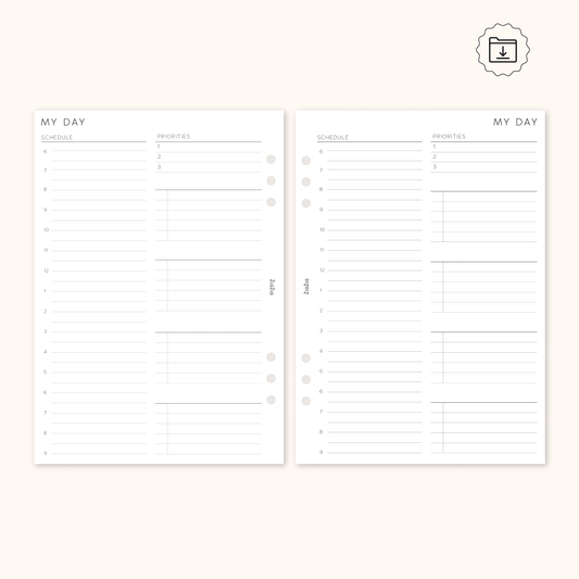 PRINTABLE - Un-Dated Daily Planner Insert With a Schedule & Categorised To-Do's