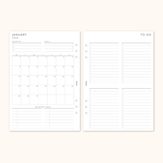 Printed 2024 Dated Monthly Overview Planner Inserts V1
