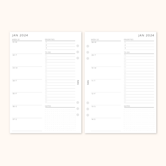 Printed 2024 Dated Week On 1 Page Planner Insert V1