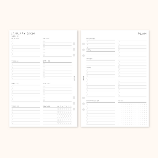 Printed 2024 Dated Week on 2 Pages Planner Inserts V2