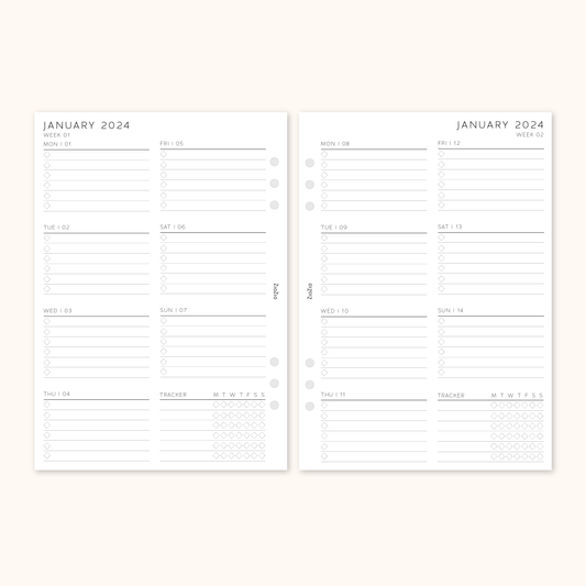Printed 2024 Dated Week On 1 Page Planner Insert V2