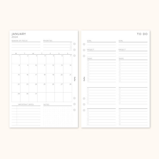 Printed 2024 Dated Monthly Overview Planner Inserts V2