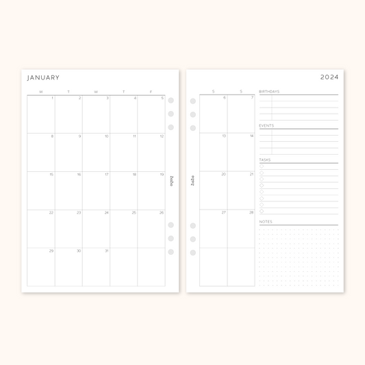 Printed 2024 Dated Month on 4 Pages Planner Inserts V2