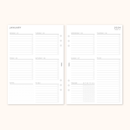 Printed 2024 Dated Week on 2 Pages Planner Inserts V1