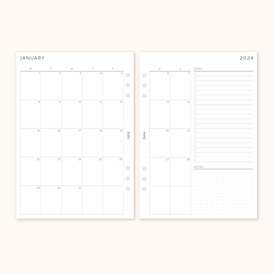 Printed 2024 Dated Month on 4 Pages Planner Inserts V1