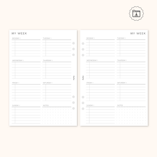 PRINTABLE - Un-Dated Week on 1 Page Planner Insert V1