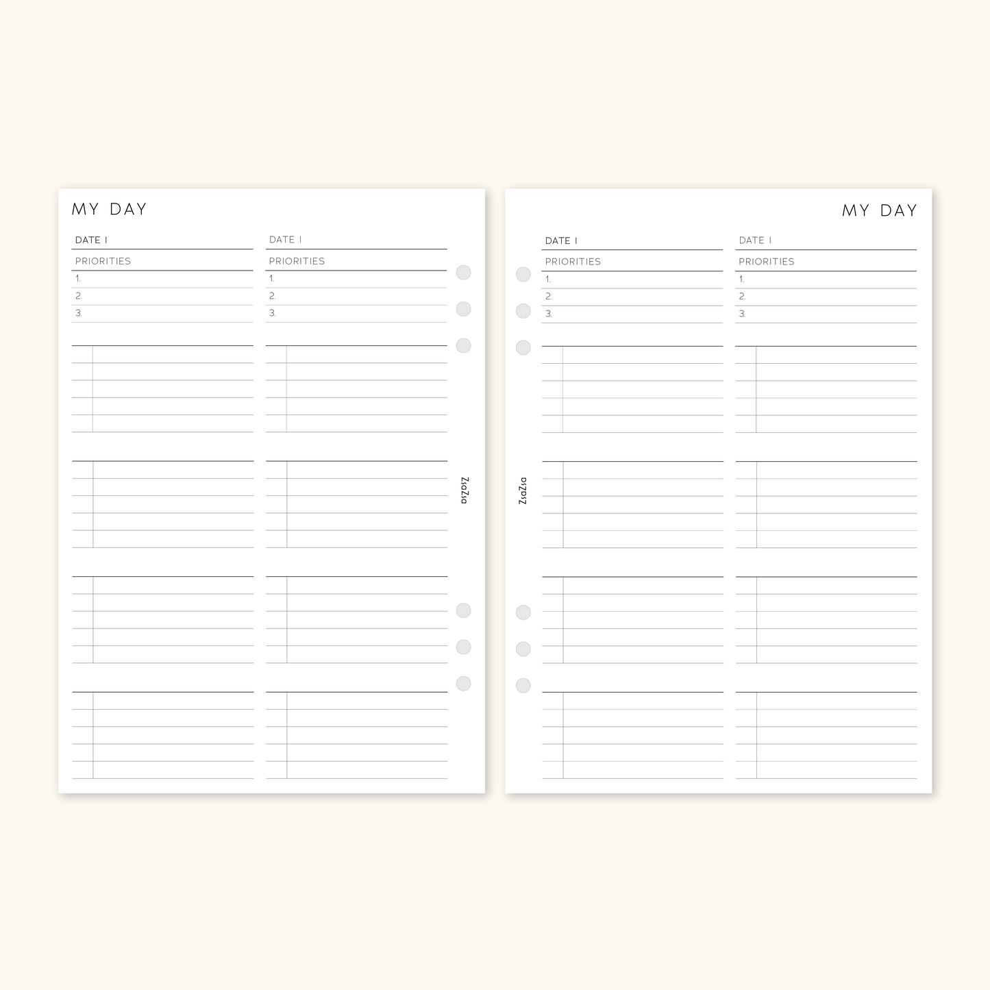 Un-Dated Daily Planner Insert 2 Days Per Page