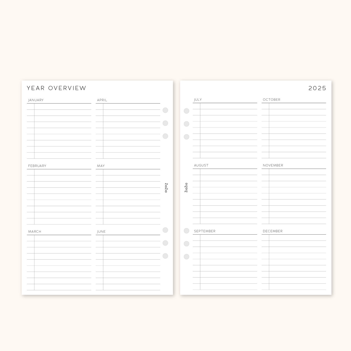 Printed 2025 Year Overview & Quarterly Planner