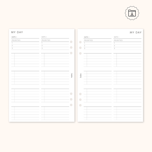 PRINTABLE - Un-Dated Daily Planner Insert 2 Days Per Page